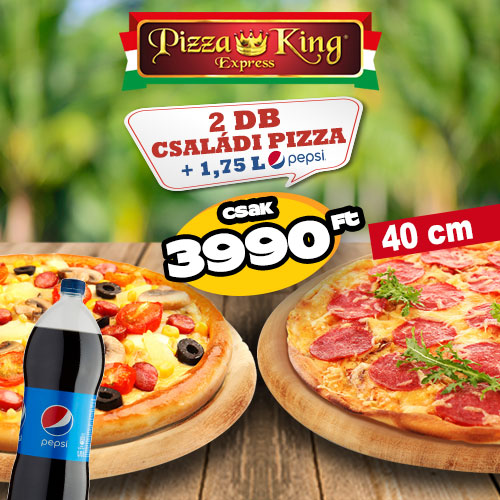 Pizza King 2 - 2 darab Családi pizza 1,75 literes Pepsivel - Szuper ajánlat - Online rendelés